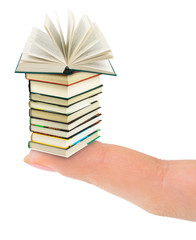 Finger and books