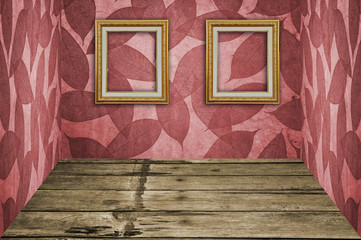 Red Leaves Pattern Room with 2 Picture frames