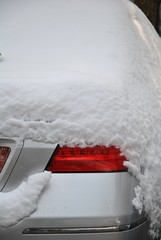 Tail lights covered with snow