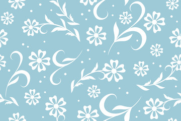 vector seamless blue floral pattern with circles