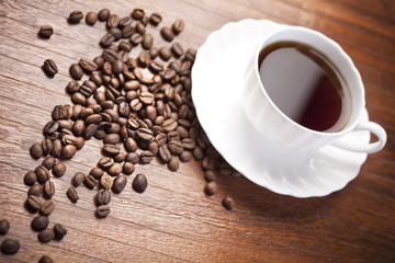 Coffee over dark roasted coffee beans