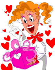 Donna felice che riceve un regalo per San Valentino