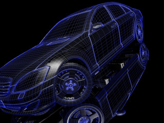 Fototapeta na wymiar Car model on black background with reflection