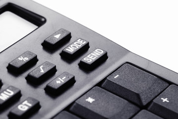 Obraz premium Buttons of black calculator focusing on Send button
