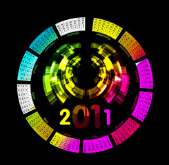 colorful calendar for 2011. Circular design. Week starts on Sund