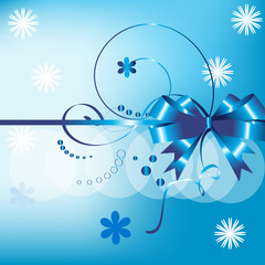 Dark blue bow against snowflakes