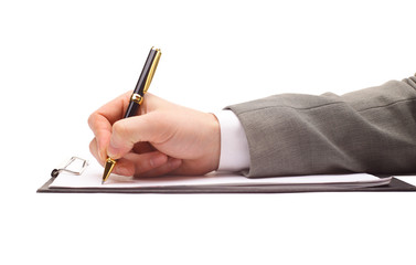Close up of human hand with pen
