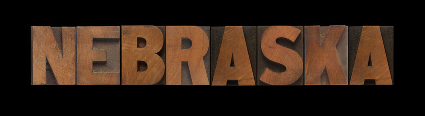 the word Nebraska in old letterpress wood type