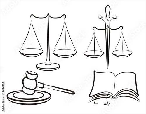 "legal, law, judge set sketch in black lines" Stock image and royalty