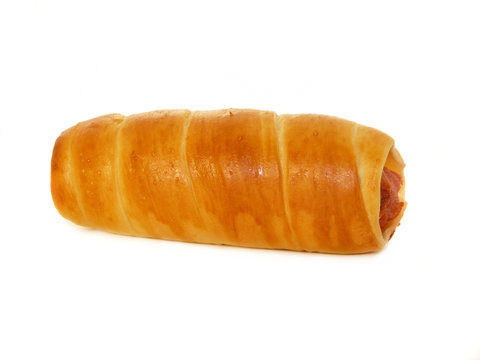Sausage in pastry isolated on white background