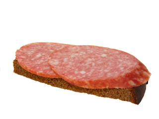 Sandwich with salami, isolated on a white background
