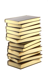 Bronze books tower isolated on white background