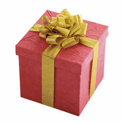 Red gift box with gold bow