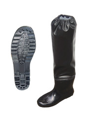 Black rubber boot isolated on white