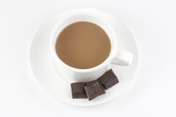 white coffee mug with chocolate bars