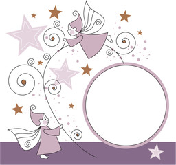 greeting card with elves and stars