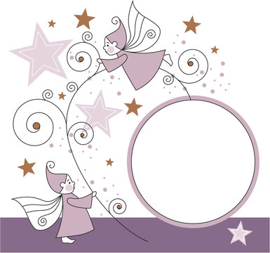 greeting card with elves and stars
