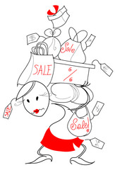 Saldi: donna carica di pacchi