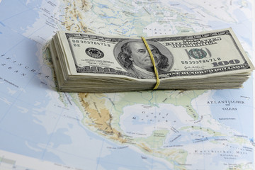 money on the map of the america