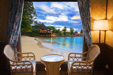 Hotel room and beach landscape