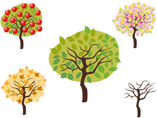 cartoon style of seasonal trees