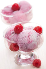 ice cream with fresh raspberries