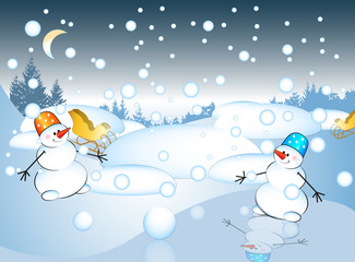 Postcard with snowman , vector