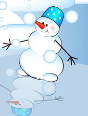 Postcard with snowman , vector