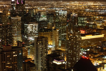 Fototapeta premium View to Downtown Chicago / USA from high above at night