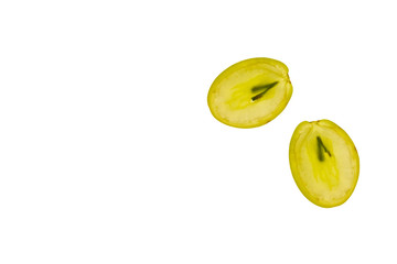Sliced grapes on a white background