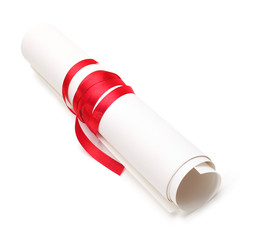 Diploma with a red silk ribbon