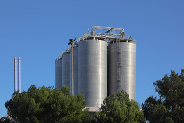 Silos in a oil refinery