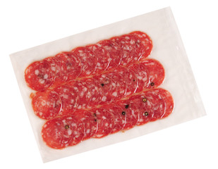 Salami packaging. Isolated