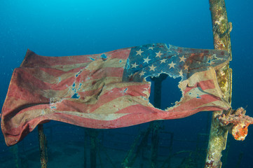 American Flag On A Shipwreck