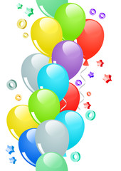 Many-colored ballons and confetti in seamless border