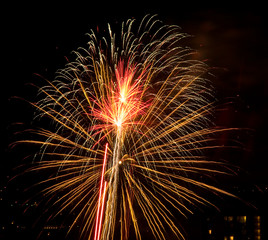 Long Exposure of Multicolored Fireworks Against a Black Sky