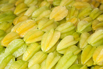 A bunch of tropical chinese star fruit, also called carambola gr