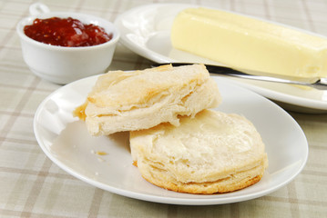 Buttered biscuit and jam
