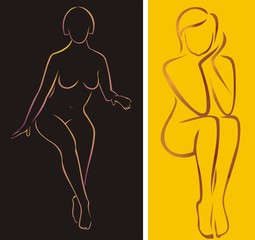 sitting naked women - obrazy, fototapety, plakaty