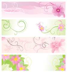 pink and green floral banners vector