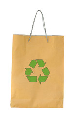 Recycle paper bag with recycle symbol on white background