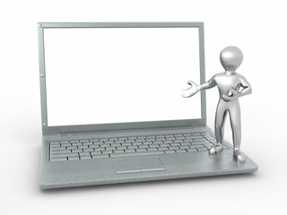 Man with laptop on white isolated background