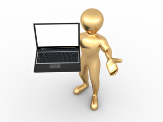 Man with laptop on white isolated background