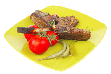 served savory plate: meat ribs