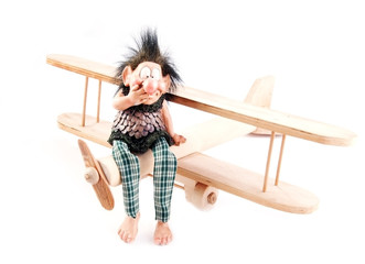 child hand made aircraft and firy tale funny laughing  troll clo