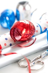 gift wrap paper and ribbon