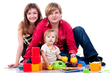 Family playing with toys