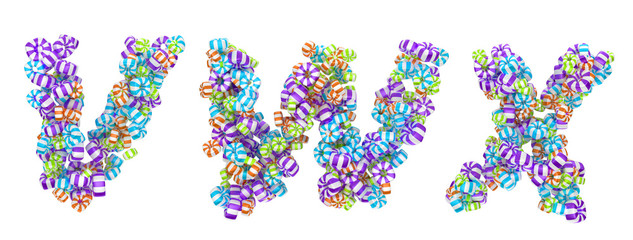 Sweet candy font V W X letters