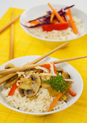Cooked rice with mushrooms