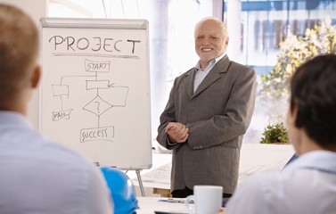 Experienced businessman training group in office